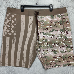 Freedom Industries Swim Trunks Mens 40 Tan Green American Flag Camo Board Shorts